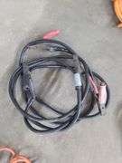 Three Extension Cords, Various Lengths, One with Shop Light and Two Jumper Cables