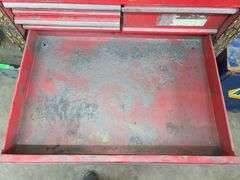 US General Tool Cart and Contents, Drawer Releases Stuck, Missing One Lid Strut, No Key, Broken Lock