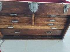 Wooden Machinist Toolbox, Approx. 20x9x13, No Key