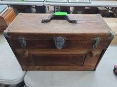 Wooden Machinist Toolbox, Approx. 20x9x13, No Key