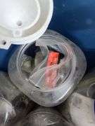 Tote and Two Large Plastic Containers of Bolts, Hinges, Dowels, Hooks, and Tubing