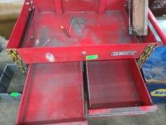 US General Tool Cart and Contents, Drawer Releases Stuck, Missing One Lid Strut, No Key, Broken Lock