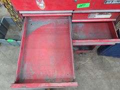 US General Tool Cart and Contents, Drawer Releases Stuck, Missing One Lid Strut, No Key, Broken Lock
