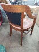 Antique Solid Wood Banker's Chair w/Leather Seat Back