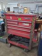 US General Tool Cart and Contents, Drawer Releases Stuck, Missing One Lid Strut, No Key, Broken Lock