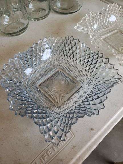 2 Diamond Point Glass Dishes