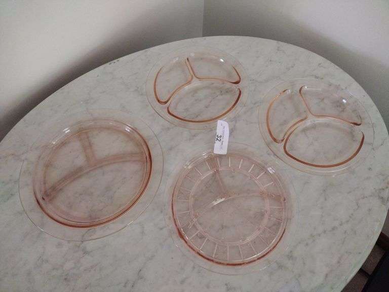 4 Vintage Pink Depression Glass Divided Plates