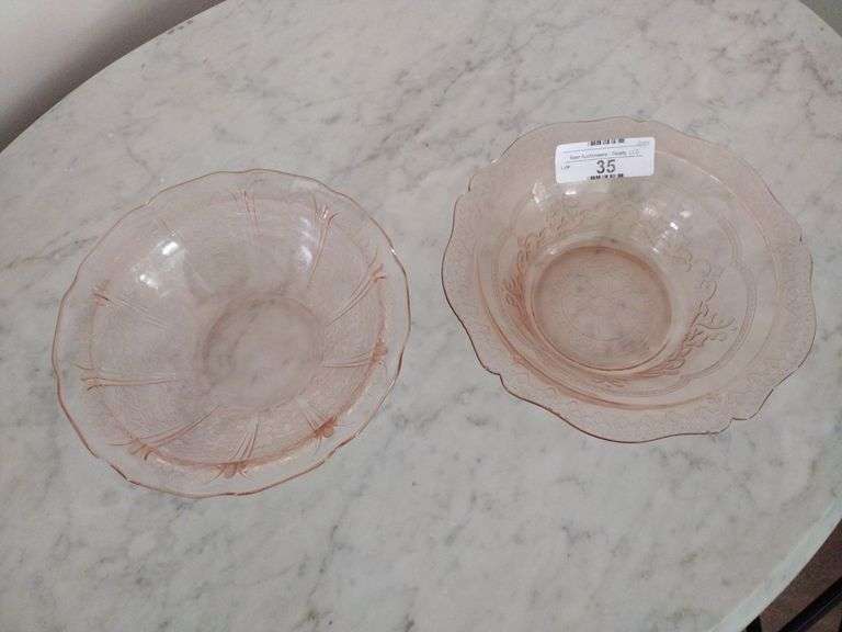 2 Vintage Pink Depression Glass Bowls Approx 9" Each