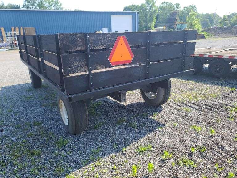 Hay Wagon, 10 Ton Running Gear with Floatation Tires, Approx 8ft x 14ft, with Toolbox and Removable Sides