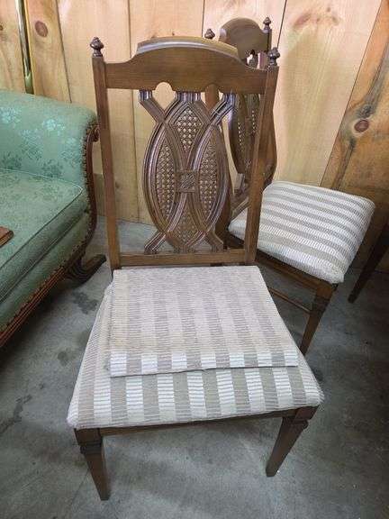 Table & 4 Upholstered Chairs Some Damage W/ 1 Leaf & Table Pads Approx 57" x 42" x 30" Tall - Leaf 10" Wide