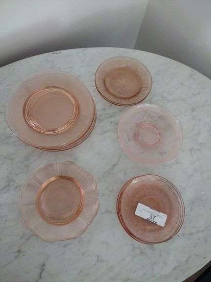 22 PCs Vintage Pink Depression Glass Saucers & Plates of Various Sizes & Patterns