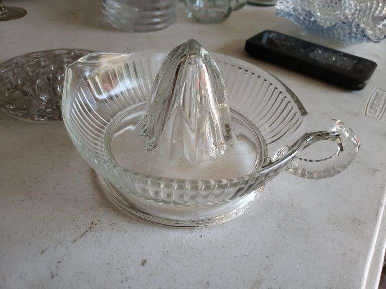 Vintage Glass Lemon Juicer & Glass Flower Frog