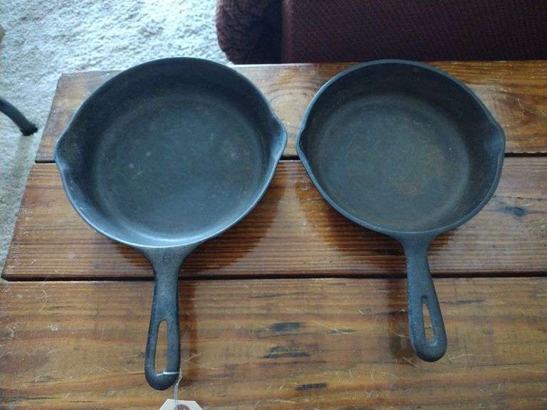 2 Unmarked Cast Iron Skillets 8" & 9"