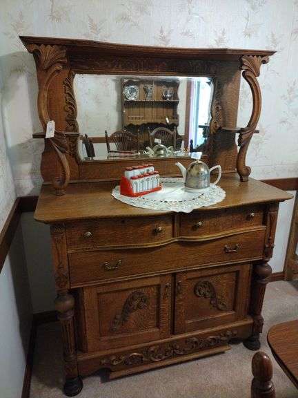 Antique Wooden Sideboard Approx 48"x64"x22 NO CONTENTS PICKUP AT END OF PICKUP