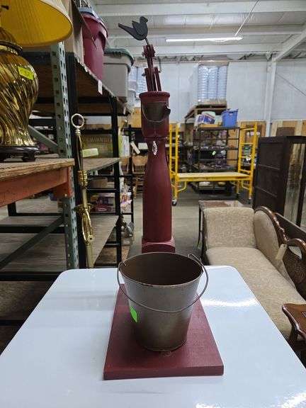 Decorative Wooden Hand Water Pump w/Bucket