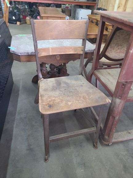Plastic Cart, Wooden Work Bench, & Wooden Chair