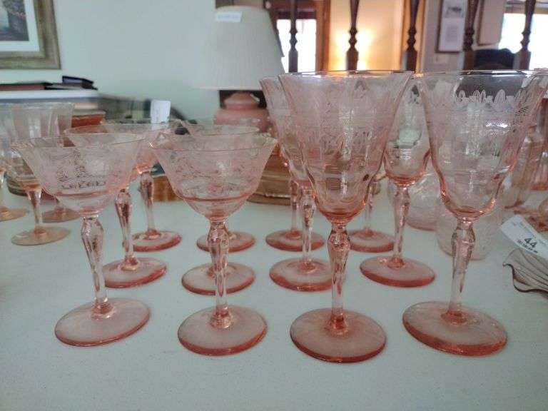 12 PCs Vintage Pink Depression Glass - Goblets & Wine Glasses