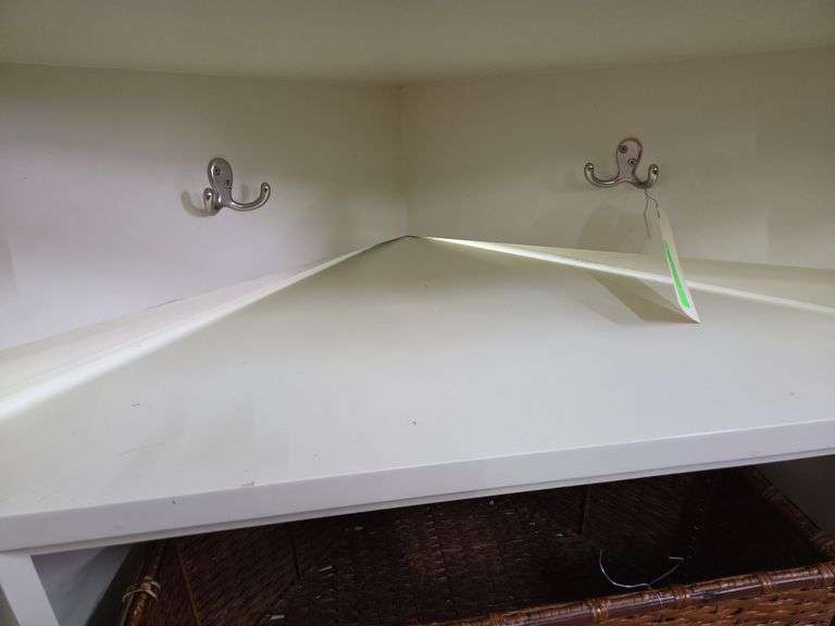 2 Pc. Corner Storage Cabinet W/Coat Hooks - Approx 34" x 22" x 18" & 4 Shelf Stand- Approx 12" x 12" x 31" Tall