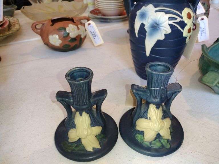 Roseville Pottery Candlestick Holders Approx 5"