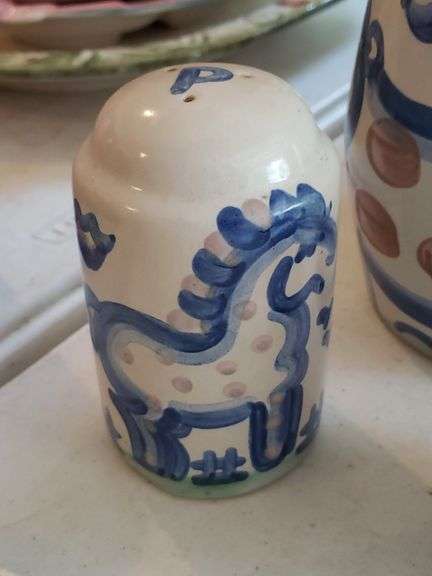 Vintage M.A. Hadley Stoneware Pitcher and Salt & Pepper Shakers