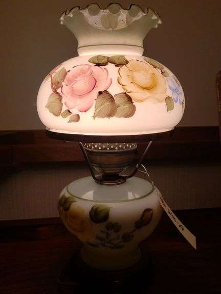 Vintage Handpainted Hurricane Lamp (Works)