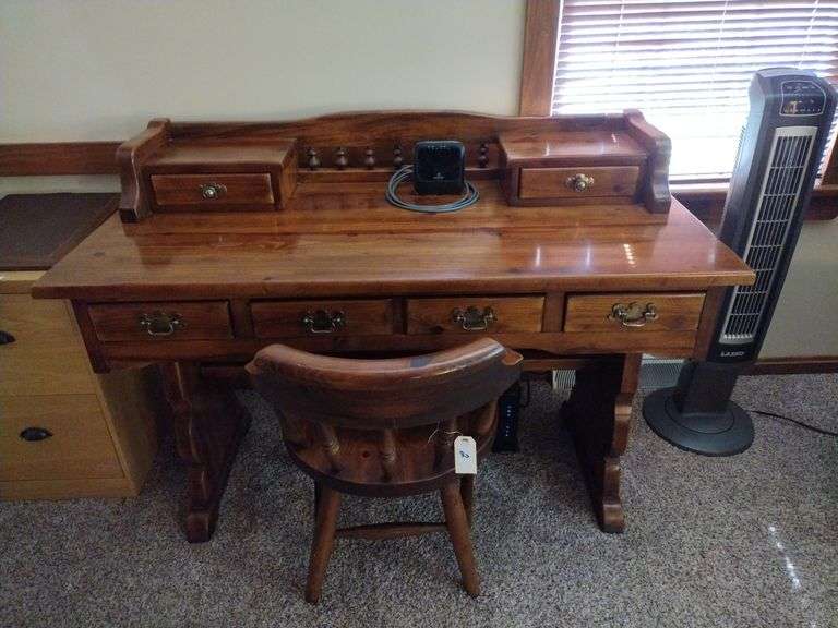 Wooden Desk Approx 54"x30"x24" & Chair Does Not Include Electronics