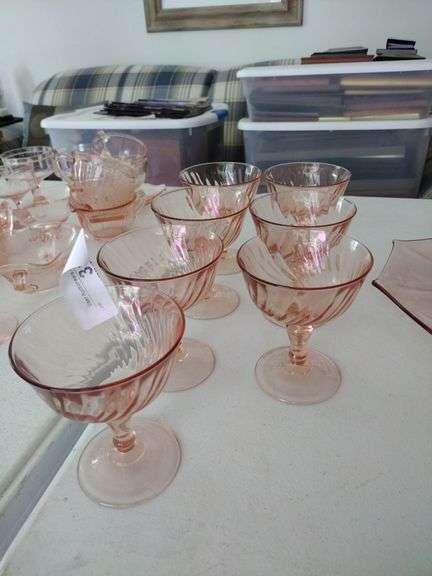 7 Vintage Pink Depression Sherbet Glasses