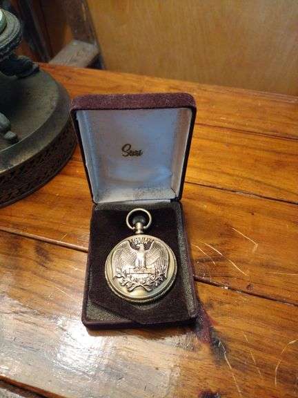 Vintage Sears Pocket Watch w/Eagle & Minute Man - Runs