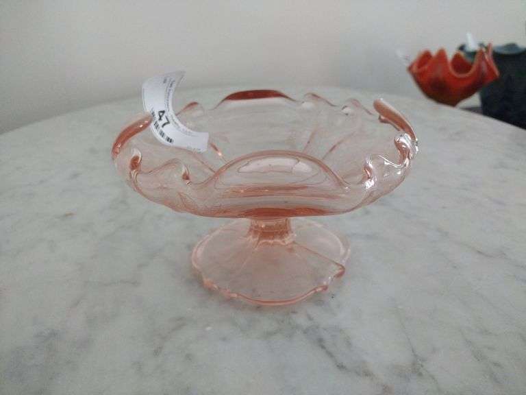 Vintage Pink Depression Glass Bent Edged Candy Dish Approx 6"x3"