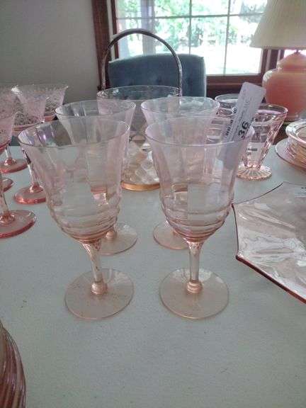 4 Vintage Pink Depression Glass Water Goblets - 1 Small Chip