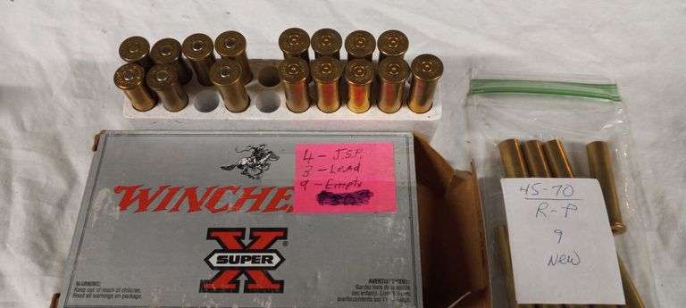 7 rnds 45-70 (4 JSP & 3 lead) plus 18 empty brass