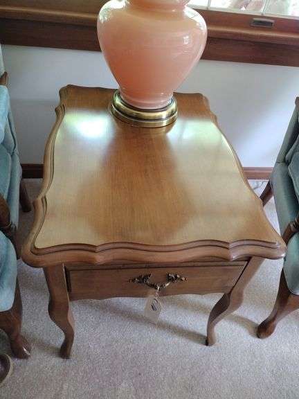 2 Wooden End Tables Approx 20"x21"x28" Tables Only No Contents, Matching Coffee Table In Basement ( 3 pcs)