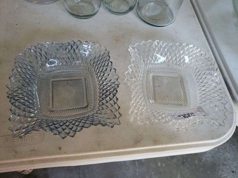 2 Diamond Point Glass Dishes