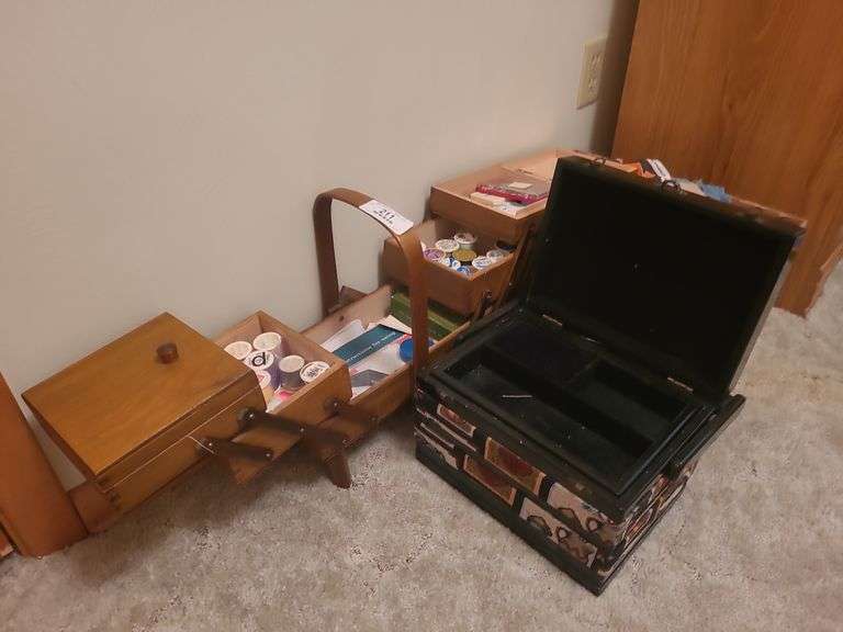 Sewing Boxes, Thread, & Fabric Scraps