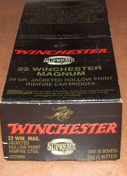 250 rounds Winchester Supreme 22 Win Magnum