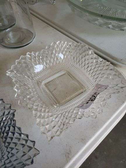 2 Diamond Point Glass Dishes