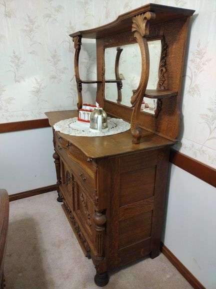 Antique Wooden Sideboard Approx 48"x64"x22 NO CONTENTS PICKUP AT END OF PICKUP