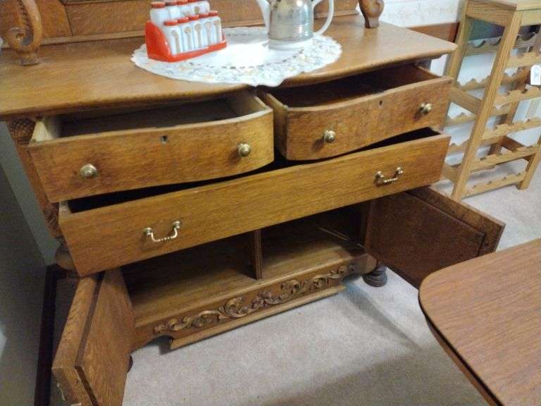 Antique Wooden Sideboard Approx 48"x64"x22 NO CONTENTS PICKUP AT END OF PICKUP