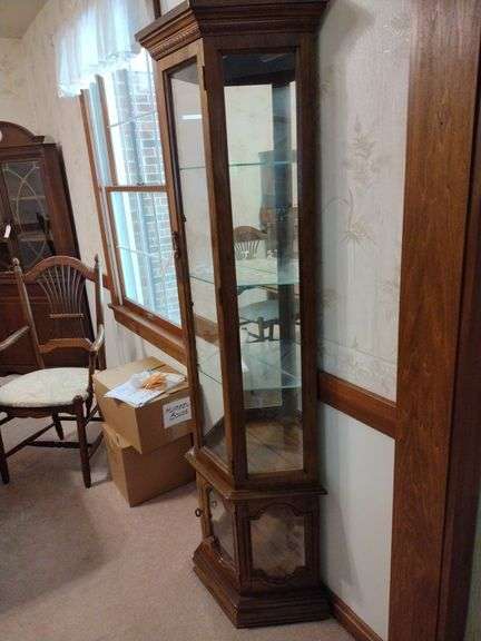 Lighted Wood & Glass Curio Cabinet Approx 25"x70"x11"