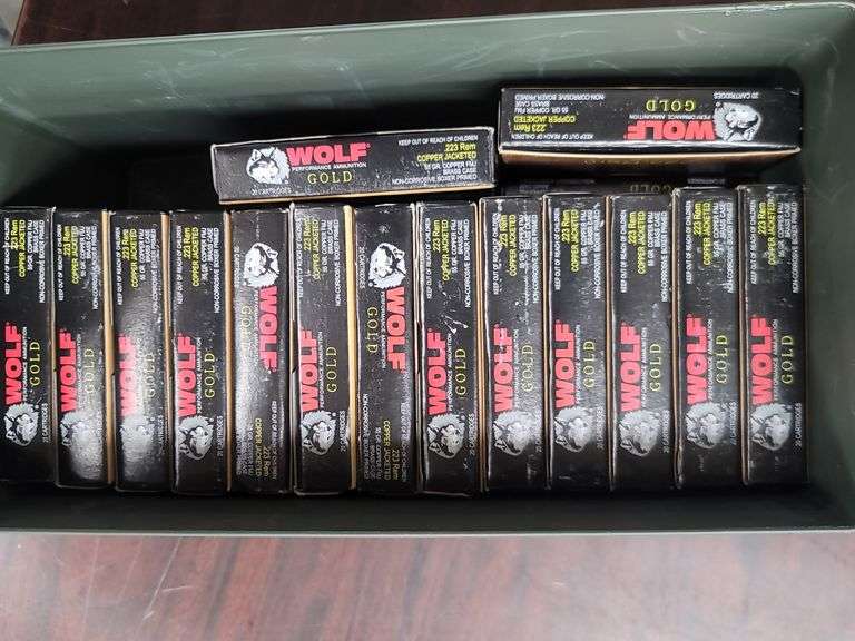 600 rounds 223 Rem. Wolf Gold in a 50 cal ammo can