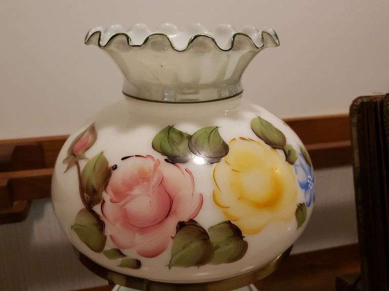 Vintage Handpainted Hurricane Lamp (Works)