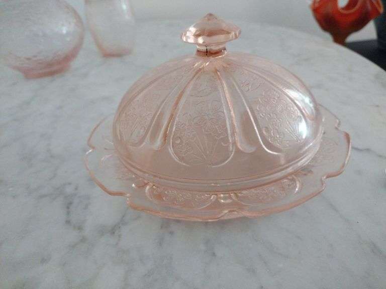 Vintage Pink Depression Glass Round Butter Dish w/Lid