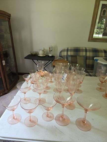 27 Pc Pink Depression Glass of Assorted Glasses