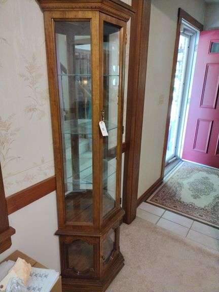 Lighted Wood & Glass Curio Cabinet Approx 25"x70"x11"