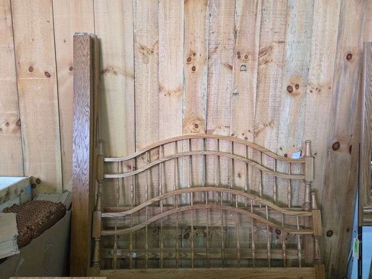 Oak Double Bow Bed Frame Approx. Full & 7 Drawer Dresser w/Mirror Approx 65"x26"x30" Tall-Mirror 50"x46"-8 Shelves Book Shelf Approx 24"x16"x66" Tall