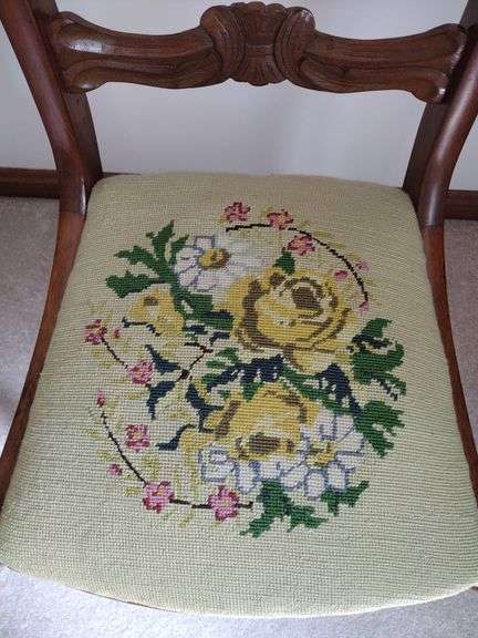 Vintage Wooden Chair w/Needlepoint Seat Approx 17"x34"
