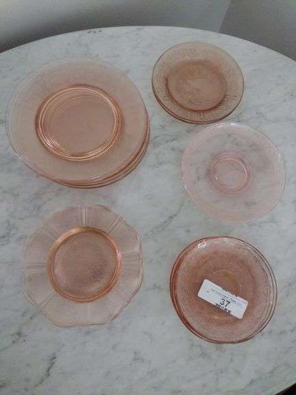 22 PCs Vintage Pink Depression Glass Saucers & Plates of Various Sizes & Patterns