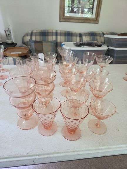 28 Pc Pink Depression Glass of Assorted Glasses
