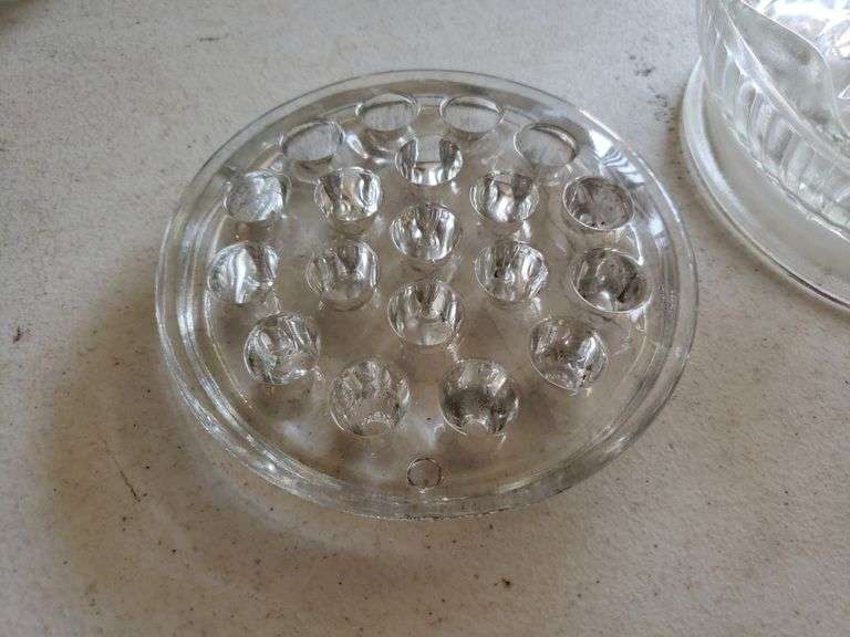 Vintage Glass Lemon Juicer & Glass Flower Frog