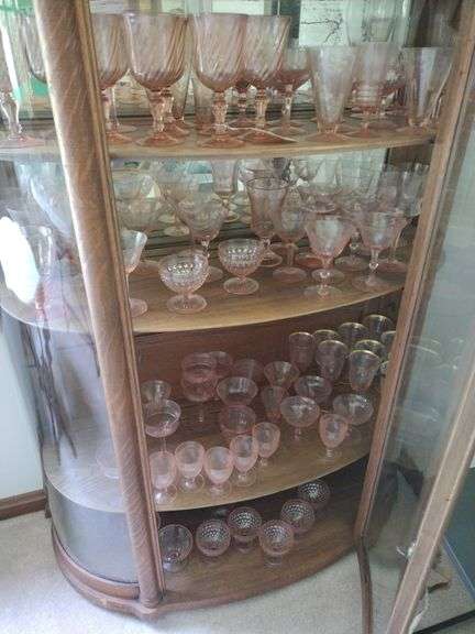 Approx 103 PCs of Vintage Pink Depression Glass - Water Goblets, Wine Glasses, Dessert Cups Assorted Patterns